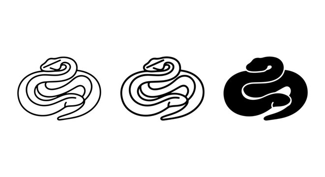 Serpentine Icon Set, Coiled Snake Vector Graphics, Reptile Symbol Collection, Minimalist Animal Art