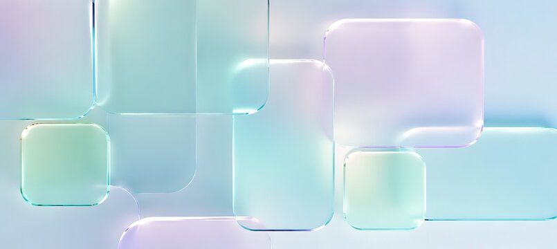 Multilayered Frosted Glass Rectangles Rounded Translucent White Pastel Gradients Overlapping Soft