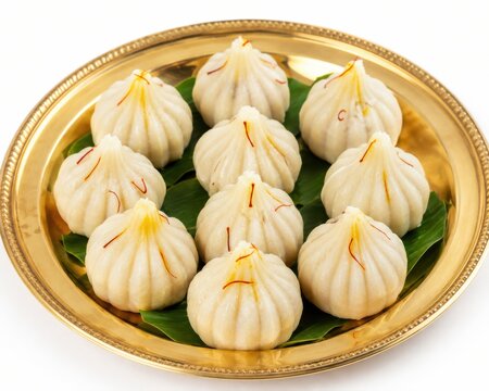 Sweet modak in plate on white background