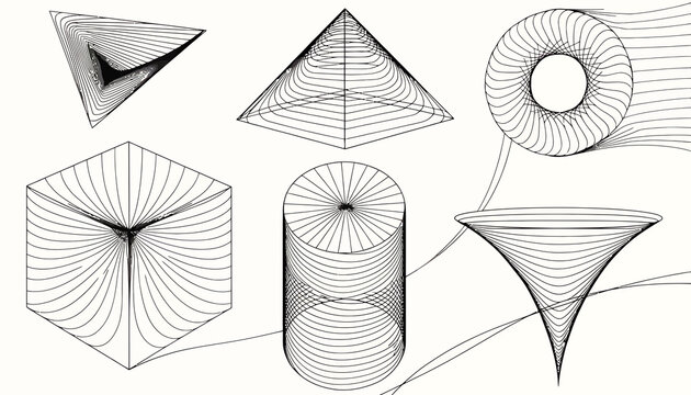 Abstract Geometric Shapes - Wireframe 3D Objects, Design Elements