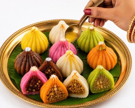 Sweet modak in plate on white background