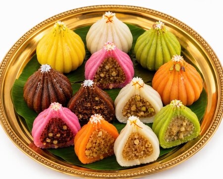 Sweet modak in plate on white background