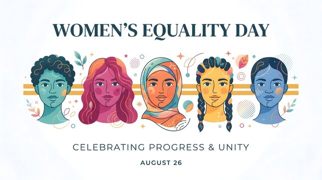 Women's equality day illustration celebrating progress and unity with equality progress portrait