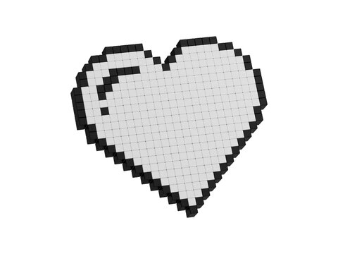 Minimal pixel art heart shape icon isolated on transparent background