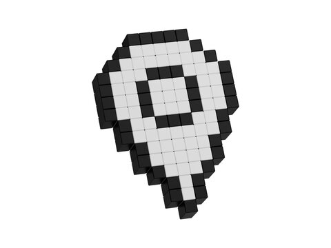 Minimalist pixel art location pin icon with map symbol isolated on transparent background