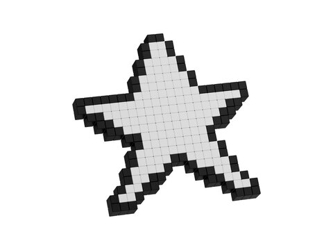 Minimalist pixel art star icon with grid lines isolated on transparent background