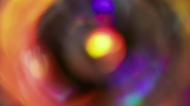 Blur round spectrum. Light leak. Defocused blue red sparkle shine flare flicker beam gleam circle glow glare on dark black abstract art background.