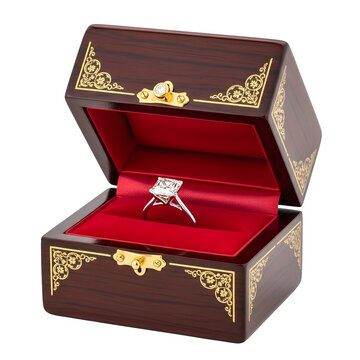 Open antique jewelry box with ring inside