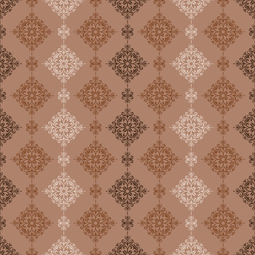 seamless damask pattern. Elegant brown damask seamless pattern arranged in vertical ornamental lines and vintage details.