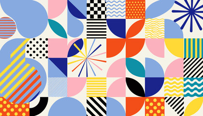 Obraz premium Abstract Geometric Pattern, Bright Colors, Bauhaus Style, Modern Design