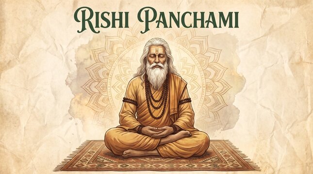 Hindu Sage Meditates Cross Legged Rishi Panchami