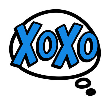 Blue xoxo text in thought bubble isolated on transparent background