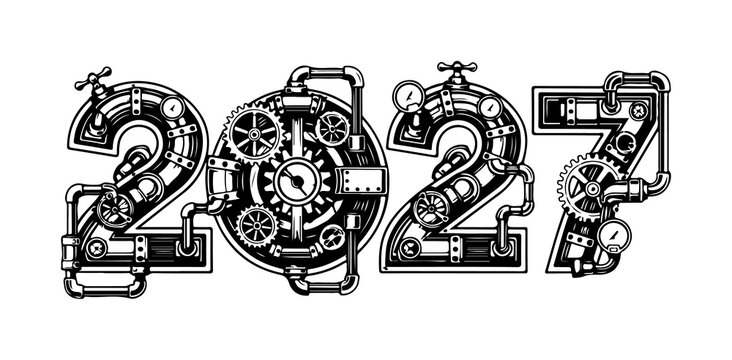 Steampunk 2027 gear design isolated on transparent background