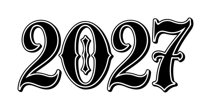 Ornate vintage 2027 typography on a transparent background