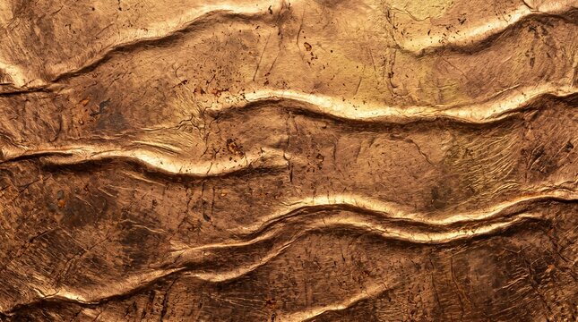 Textured bronze metal background with wavy ridges and distressed surface