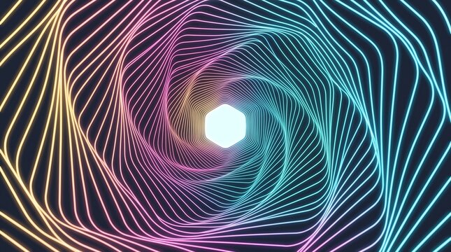 Colorful abstract swirls and light rays in a tunnel effect