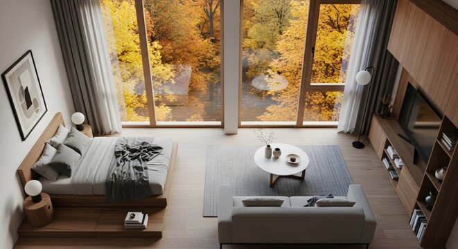 Autumn interior living room view design.