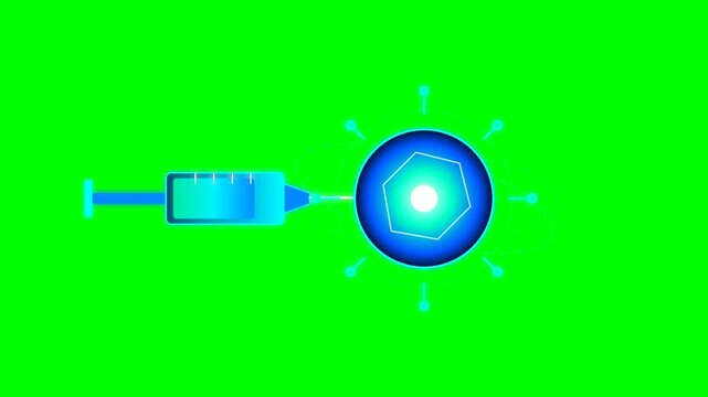  Medical animation of a nanotech syringe injecting a vaccine into a blue molecule on a green screen
