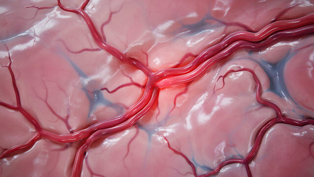 Detailed 3D Rendered Image Showing Human Brain Blood Vessels and Neural Network Structure with Transparent Background