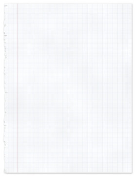 Torn squared graph paper with ripped spiral notebook edge, isolated on transparent background