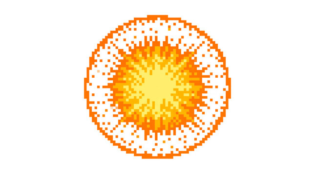 Glowing pixel art ember explosion sphere transparent PNG overlay light effect for game design