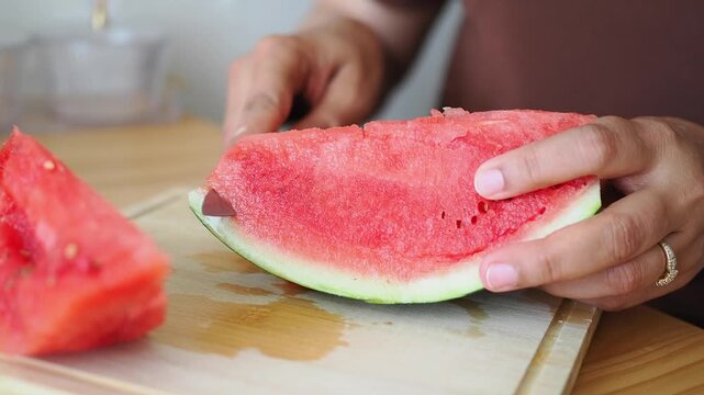Enjoying watermelon on a hot summer day