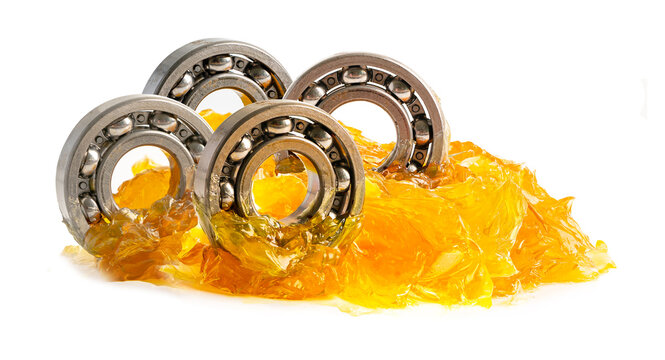 Ball bearing stainless with grease lithium machinery lubrication for automotive and industrial  isolated on white background.