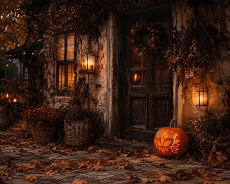 Cozy Autumn Cottage Entrance