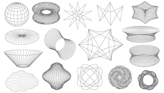 Abstract 3D Wireframe Geometric Shapes - Futuristic Design Elements