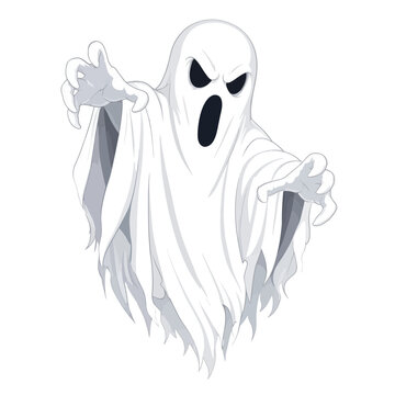 Spooky scary tattered ghost haunting abandoned house
