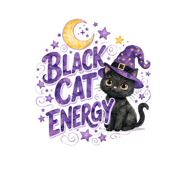 Black cat watercolor painting feline energy art