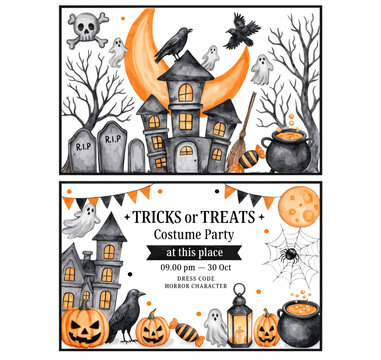 Watercolor Halloween Tricks or Treats Set Illustration