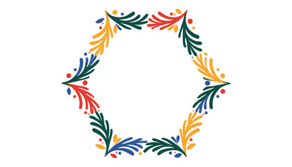 Fototapeta premium Abstract Hexagon Frame with Natural Motifs and Vibrant Colors
