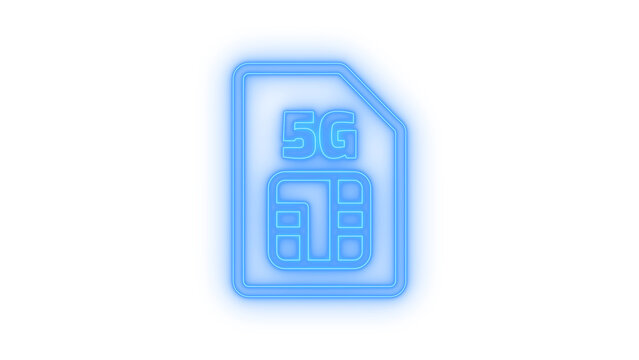 Colorful neon 5g sim card icon representing high speed mobile internet and wireless cellular network technology isolated on transparent background for web designs