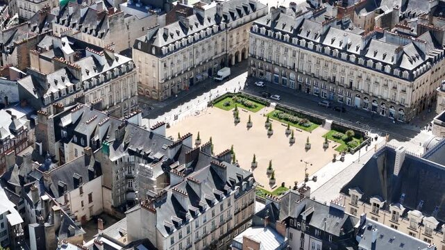 Place du Parlement de Bretagne Rennes France drone aerial 4K footage
