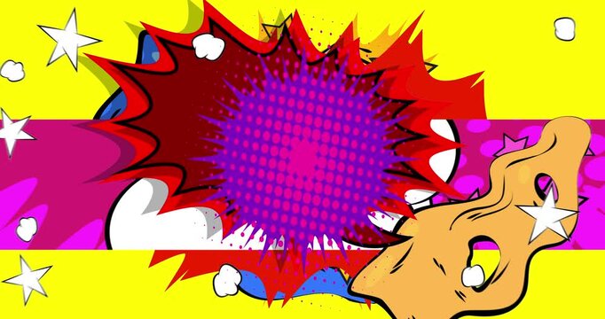 Cartoon background animation, comic book backdrop video. Retro comics pop art design.