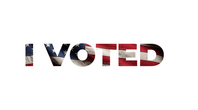 I voted text with american flag texture isolated on transparent background