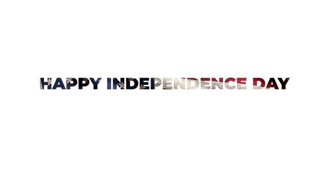 Happy independence day text with american flag pattern isolated on transparent background