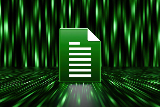 Document icon green file digital document data file web file abstract background glowing line technology background office file paper sheet