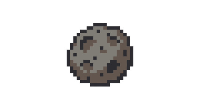 Cratered grey asteroid pixel art space object