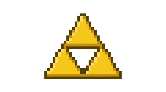 Golden triple triangle pixel art fantasy symbol