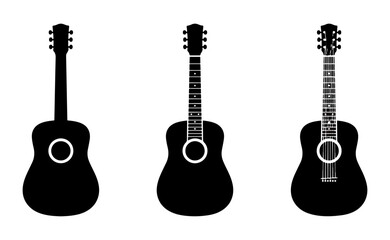 Obraz premium Three different acoustic guitar silhouettes in a row with acoustic, instrument