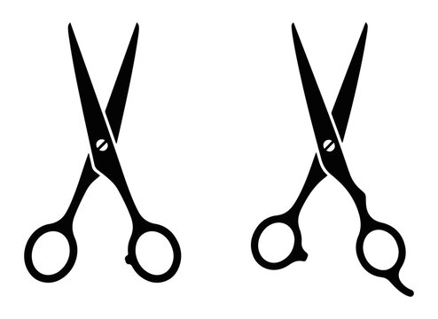 Black and white silhouette icon set of professional hair cutting scissors