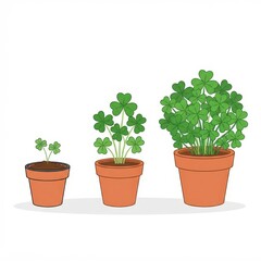 Fototapeta premium Clover plant growth stages in pots
