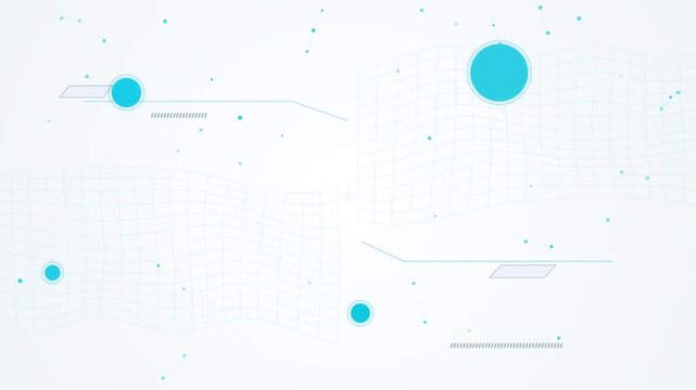 Futuristic cyan tech interface with floating circles on white background motion clip.