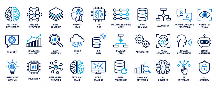 AI _ ML Icon Bundle AI and Machine Learning Technology Icons Set
