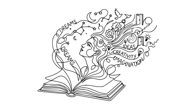 Creative Mind Abstract Art: Woman, Book, Dreams, Ideas, Imagination