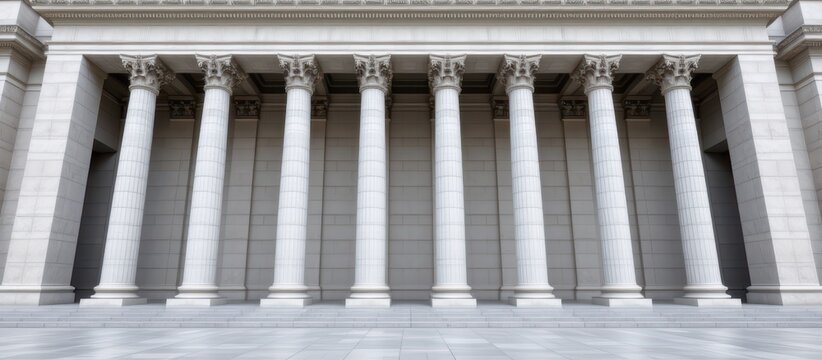 Classical stone building facade with tall Corinthian columns and detailed capitals.