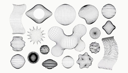 Naklejka premium Abstract 3D Wireframe Shapes Collection