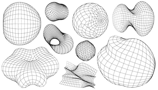 Abstract 3D Wireframe Shapes: Geometric Forms, Digital Art